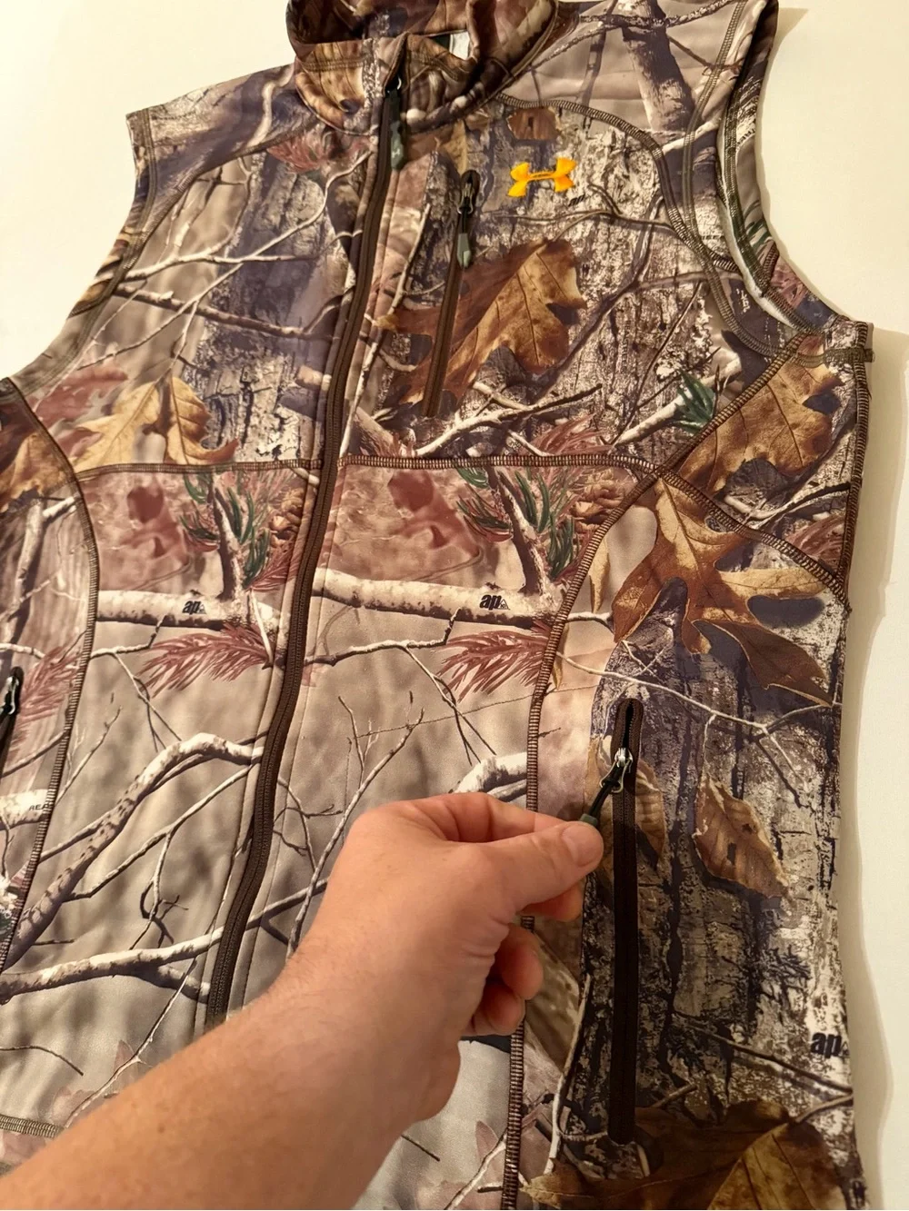 Under Armour Vest Mens L Brown Camo ColdGear Fleece Lined Realtree Hunting